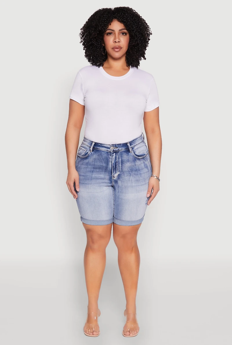Womens Plus Size WAX Bermuda Denim Shorts, Blue, Size 1X