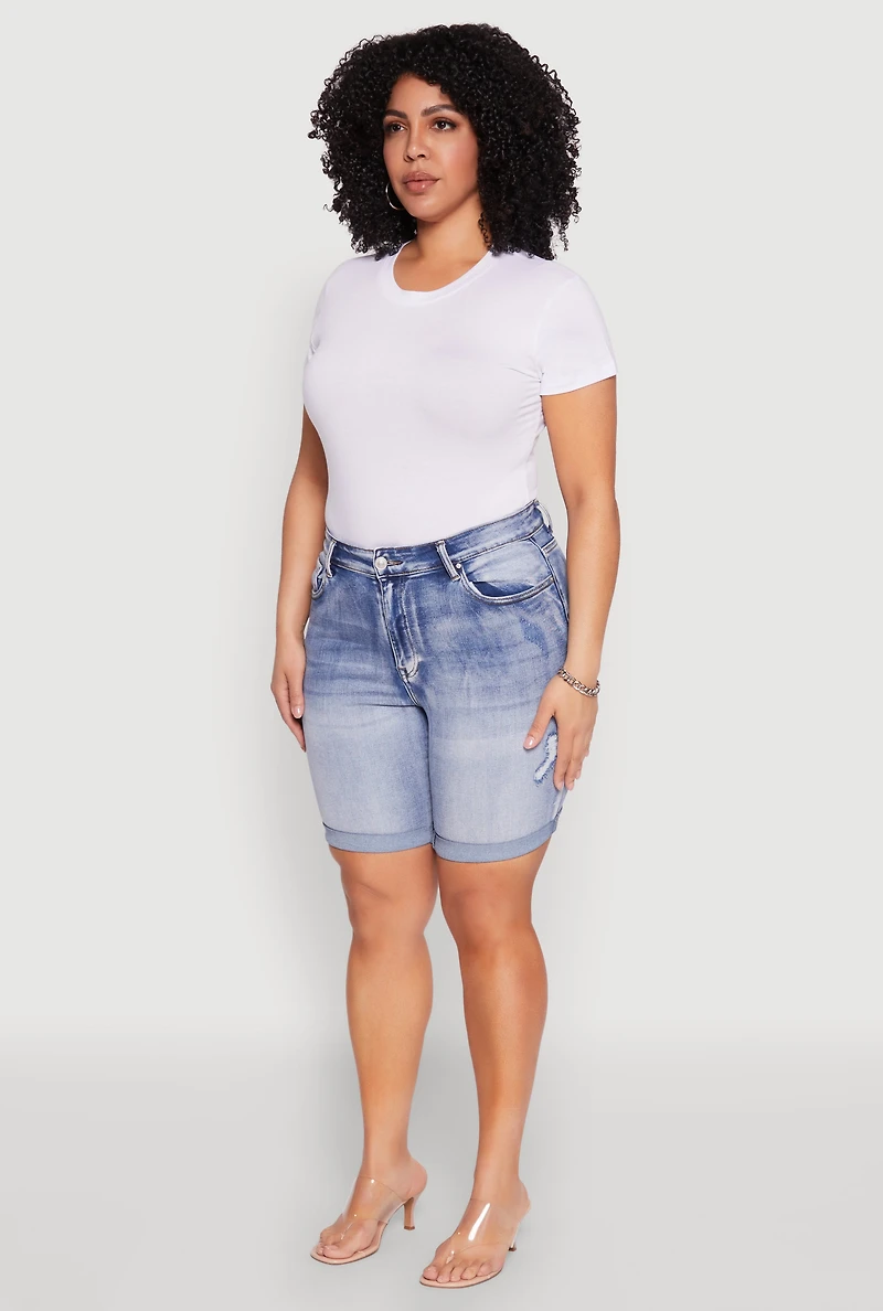 Womens Plus Size WAX Bermuda Denim Shorts, Blue, Size 1X