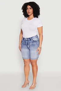 Womens Plus Size WAX Bermuda Denim Shorts, Blue, Size 1X