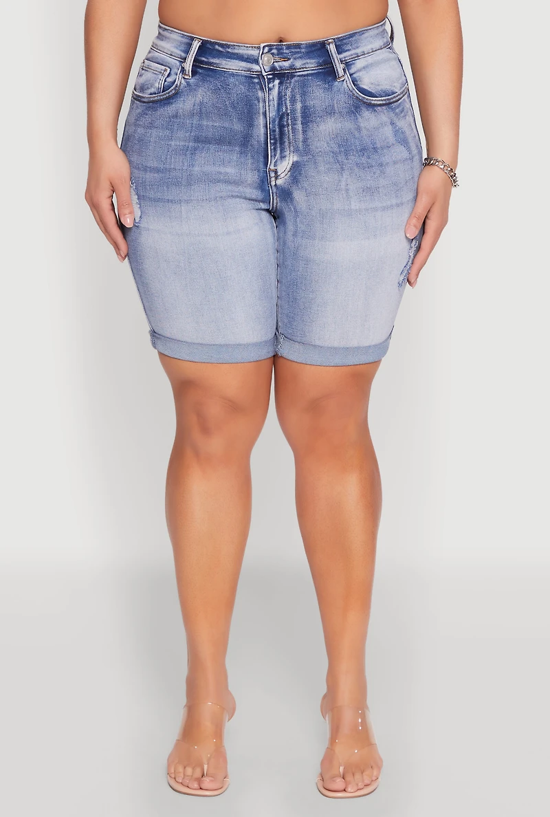 Womens Plus Size WAX Bermuda Denim Shorts, Blue, Size 1X