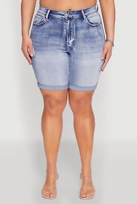 Womens Plus Size WAX Bermuda Denim Shorts, Blue, Size 1X