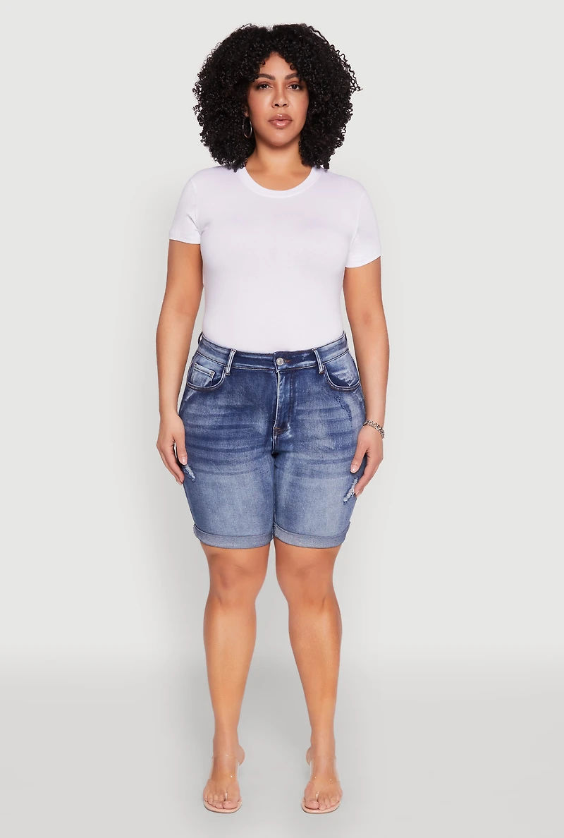 Womens Plus Size WAX Bermuda Denim Shorts, Blue, Size 2X
