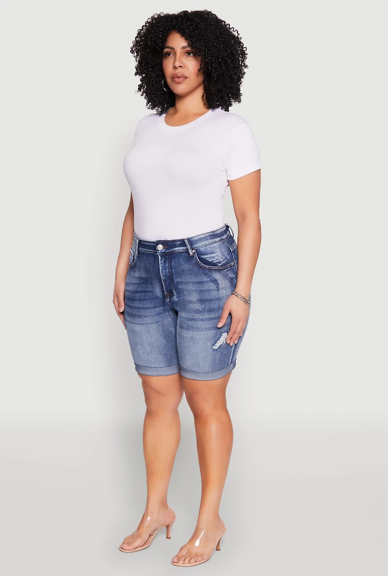 Womens Plus Size WAX Bermuda Denim Shorts, Blue, Size 2X