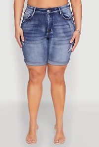 Womens Plus Size WAX Bermuda Denim Shorts, Blue, Size 2X