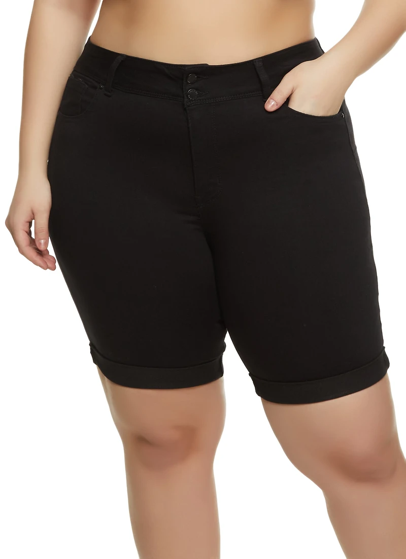 Plus Fixed Cuff Denim Bermuda Shorts