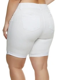 Womens Plus Size Fixed Cuff Denim Bermuda Shorts, White, Size 3X