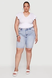 Plus WAX Rolled Cuff Acid Wash Denim Shorts