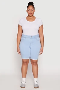 Womens Plus Size WAX Two Button Denim Bermuda Shorts, Blue, Size 2X