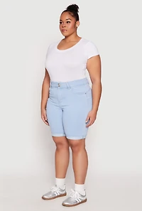 Womens Plus Size WAX Two Button Denim Bermuda Shorts, Blue, Size 2X