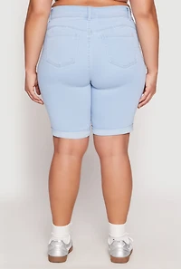 Womens Plus Size WAX Two Button Denim Bermuda Shorts, Blue, Size 2X