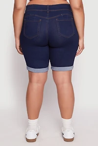 Womens Plus Size WAX Two Button Denim Bermuda Shorts, Blue, Size 3X