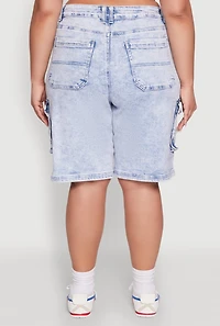 Womens Plus WAX Mineral Wash Cargo Jorts, Blue,