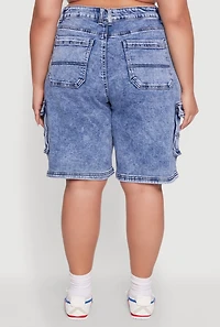 Womens Plus Size WAX Mineral Wash Cargo Jorts, Blue, Size 1X
