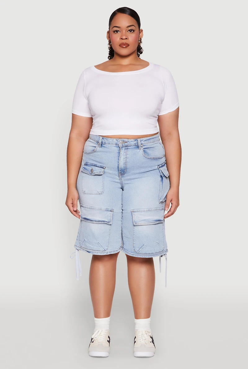 Womens Plus Size Almost Famous Cargo Skater Shorts, Blue, Size 22