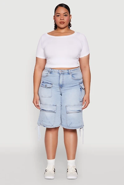 Womens Plus Size Almost Famous Cargo Skater Shorts, Blue, Size 22