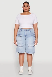 Womens Plus Size Almost Famous Cargo Skater Shorts, Blue, Size 22