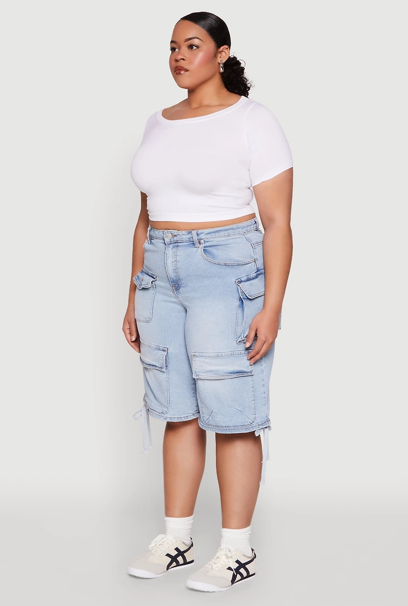 Womens Plus Size Almost Famous Cargo Skater Shorts, Blue, Size 22