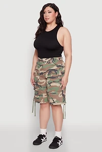 Womens Plus Size Almost Famous Camouflage Cargo Bermuda Shorts, Green, Size 18