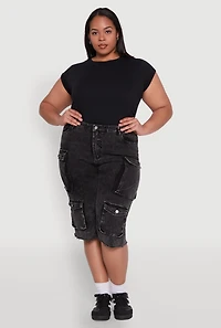 Womens Plus Daisy Acid Wash Cargo Bermuda Shorts,