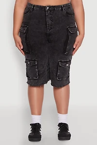 Womens Plus Daisy Acid Wash Cargo Bermuda Shorts,