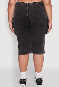 Womens Plus Daisy Acid Wash Cargo Bermuda Shorts,