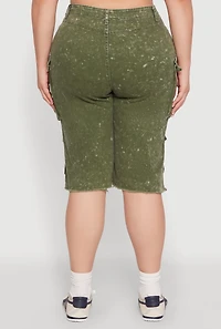 Womens Plus Daisy Acid Wash Cargo Bermuda Shorts,