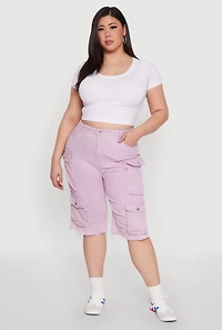 Plus Daisy Acid Wash Cargo Bermuda Shorts