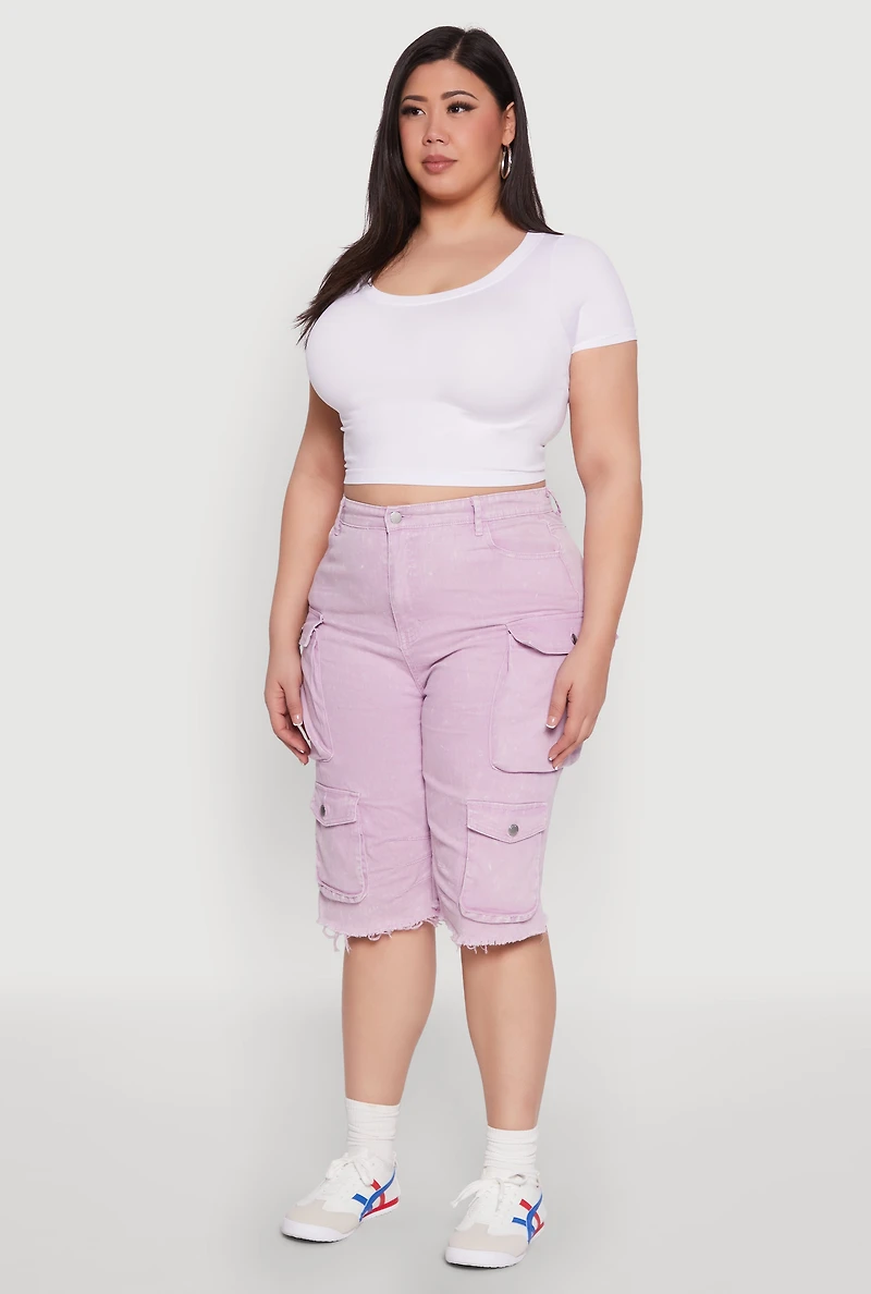 Plus Daisy Acid Wash Cargo Bermuda Shorts