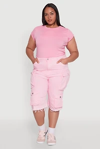 Plus Daisy Acid Wash Cargo Bermuda Shorts