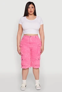 Plus Daisy Acid Wash Cargo Bermuda Shorts
