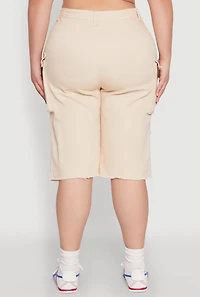 Womens Plus Size Daisy Acid Wash Cargo Bermuda Shorts, Khaki, Size 3X