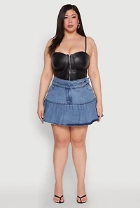 Womens Plus Size Spoon Jeans Denim Pleated Mini Skirt, Blue, Size 1X
