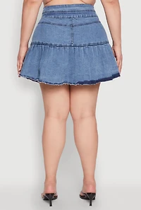 Womens Plus Size Spoon Jeans Denim Pleated Mini Skirt, Blue, Size 1X