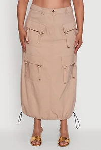 Womens Plus Size High Waisted Solid Maxi Skirt with Cargo Pockets, Khaki, Size 1X