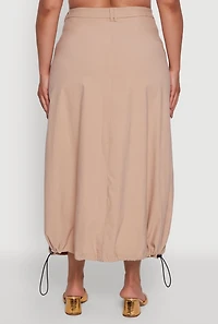 Womens Plus Size High Waisted Solid Maxi Skirt with Cargo Pockets, Khaki, Size 1X