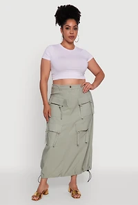 Womens Plus High Waisted Solid Maxi Skirt with Cargo Pockets,