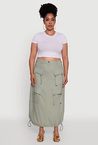 Womens Plus High Waisted Solid Maxi Skirt with Cargo Pockets,