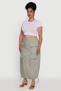 Womens Plus High Waisted Solid Maxi Skirt with Cargo Pockets,
