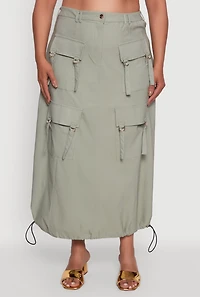 Womens Plus High Waisted Solid Maxi Skirt with Cargo Pockets,