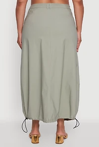 Womens Plus High Waisted Solid Maxi Skirt with Cargo Pockets, 3X