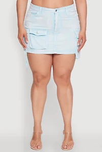 Womens Plus Daisy Acid Wash Denim Cargo Skirt,