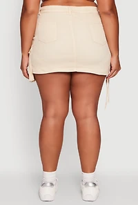 Womens Plus Size Daisy Acid Wash Denim Cargo Skirt, Khaki, Size 2X
