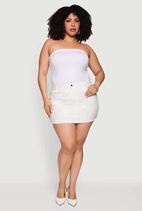 Plus Rhinestone Raw Hem Mini Denim Skirt