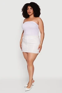 Plus Rhinestone Raw Hem Mini Denim Skirt
