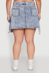 Womens Plus Daisy Mineral Wash Denim Cargo Skirt, Blue,