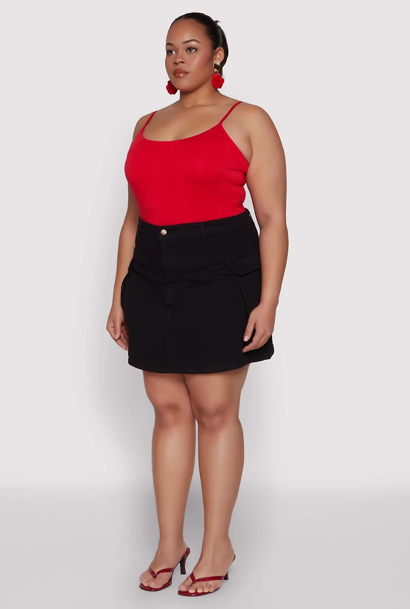 Womens Plus Size Daisy Denim Cargo Skirt, Black, Size 3X