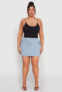 Womens Plus Daisy Denim Cargo Skirt, Blue,