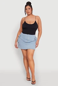 Womens Plus Size Daisy Denim Cargo Skirt, Blue, Size 3X