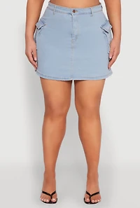 Womens Plus Size Daisy Denim Cargo Skirt, Blue, Size 2X