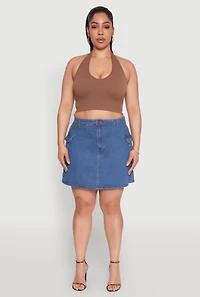 Womens Plus Size Daisy Denim Cargo Skirt, Blue, Size 3X